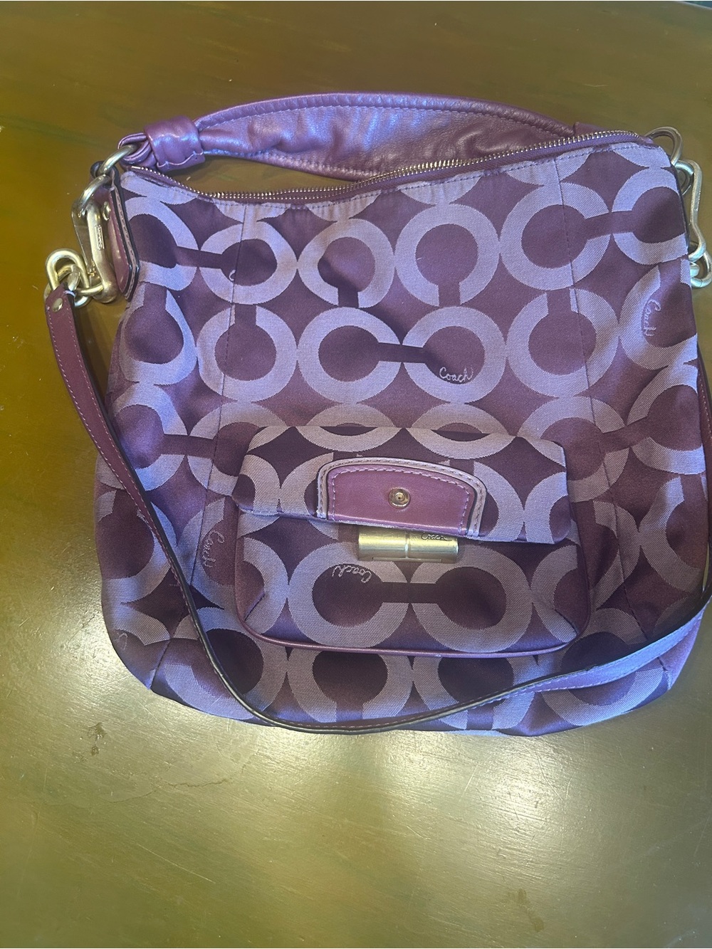 Coach Op Art Signature Shoulder Bag (Purple) gold hardware